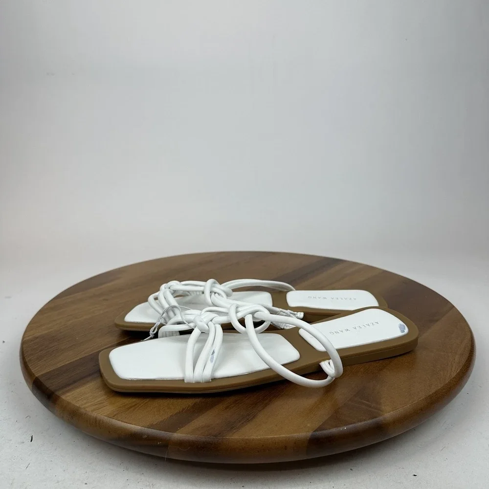 New NWOB Womens Azalea Wang Stetson White Casual Leather‎ Slides Sandals Size 11